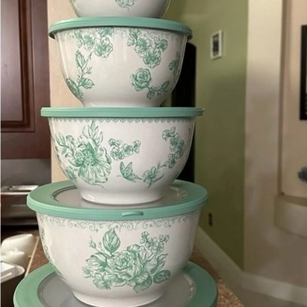 Pioneer Woman Agatha 12-Piece Bamboo Melamine Nesting Mixing Bowl Set, Green